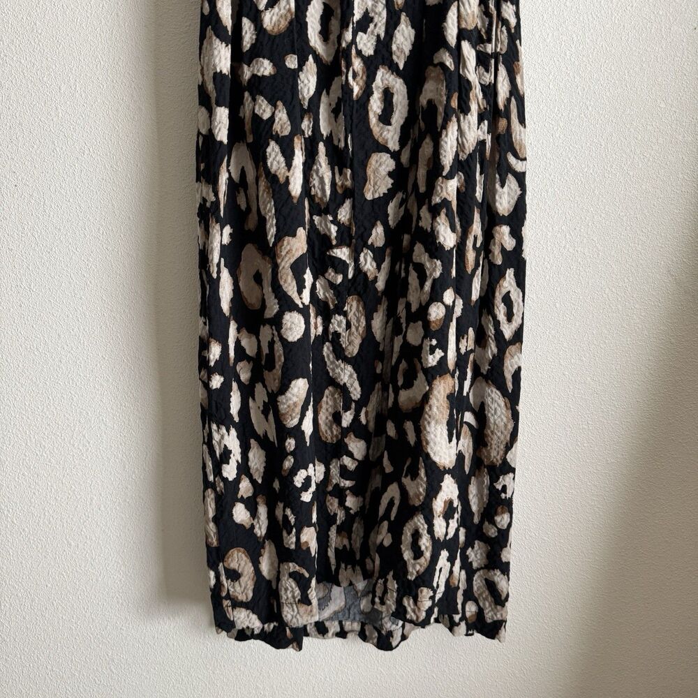 H&M Dress Womens Medium Black Leopard Print Midi Crinkle Boho Beach Tropical - Picture 8 of 16